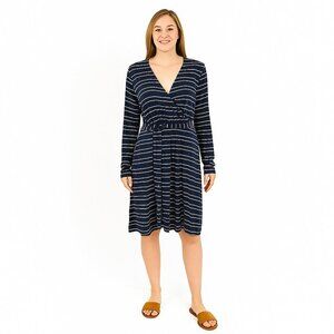 Vineyard Vines Faux Wrap Dress M Navy Striped Long Sleeve Stretch Preppy Classic